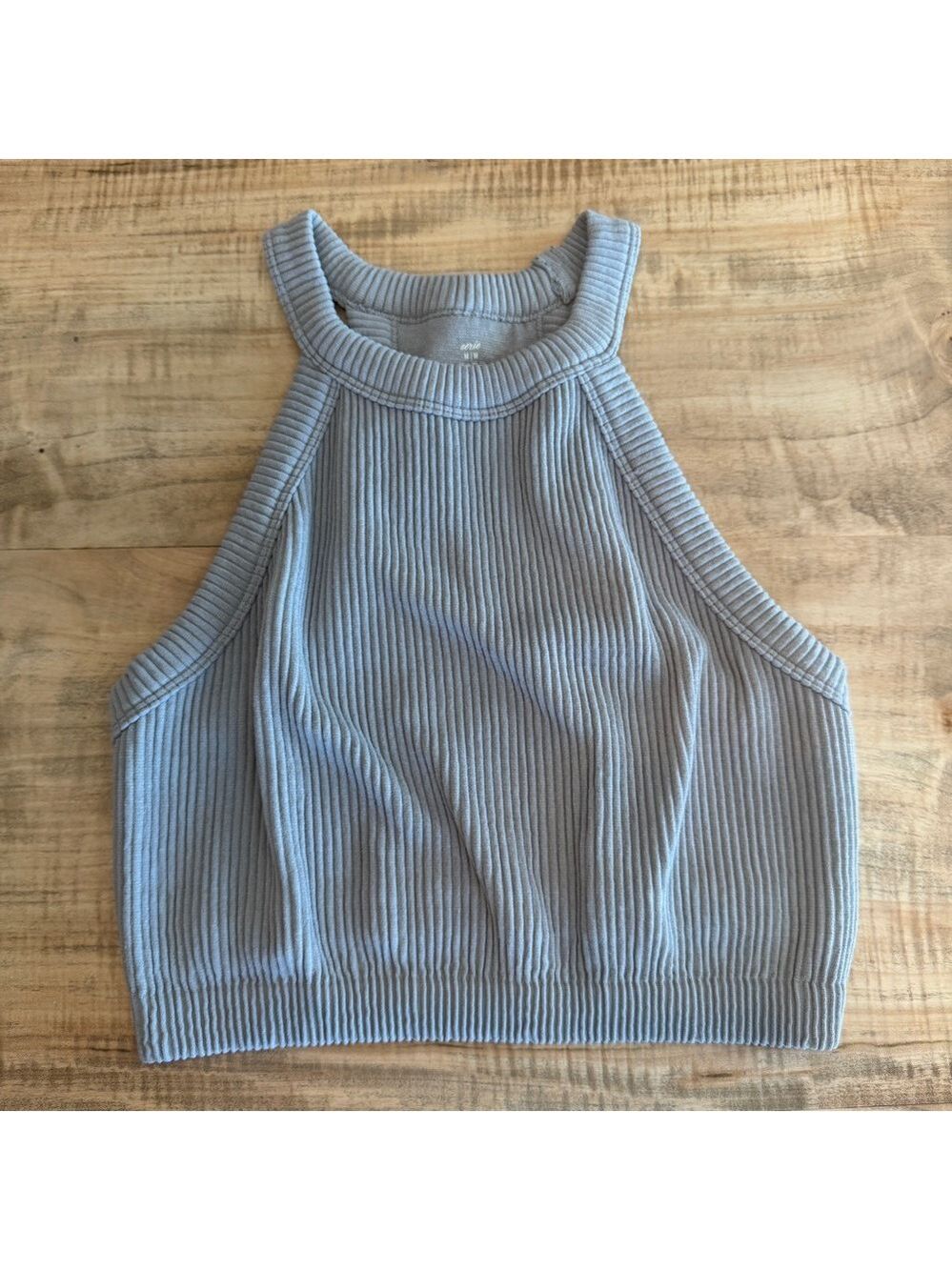Aerie Superchill Seamless High Neck Bra Top , gray, medium